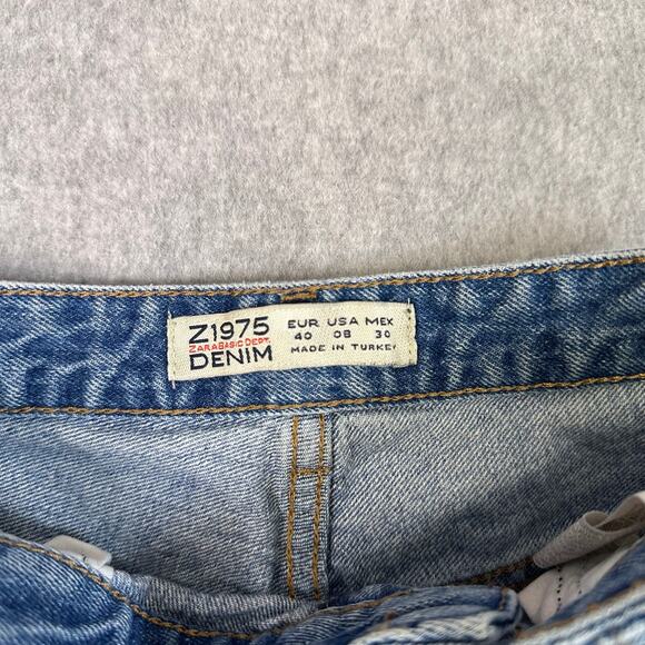 Zara Basic Z1975 Denim Shorts Blue Womens Size 0 Raw Hem Distressed High Waist - Picture 4 of 4